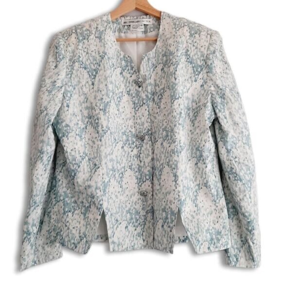 New - ANNE CRIMMINS 80's Vintage 100% Silk Rinestone Button Blazer Jacket Sz 12 - Picture 1 of 16